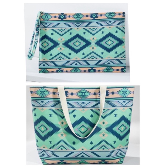 🩵New Ruggine Bohemian Ethnic Print Tote Bag And Matching Wristlet🩵 - Picture 2 of 11